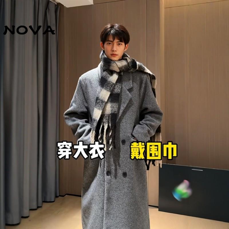 【意大利高端潮牌】风衣男秋冬双排扣中长款过膝呢子大衣加棉外套