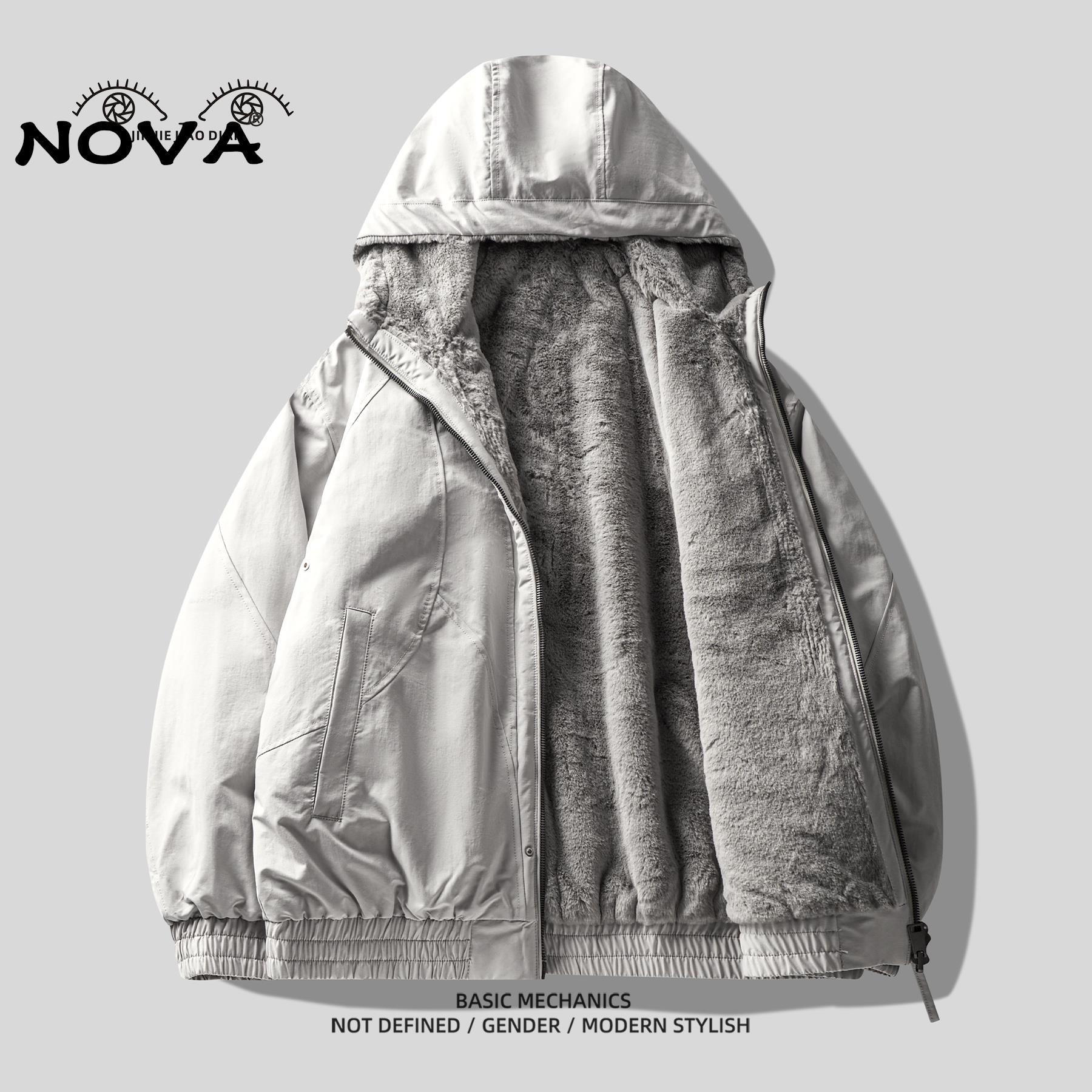 【意大利Nova潮牌】重磅彷貂绒加厚双面棉服男派克服冬季保暖外套