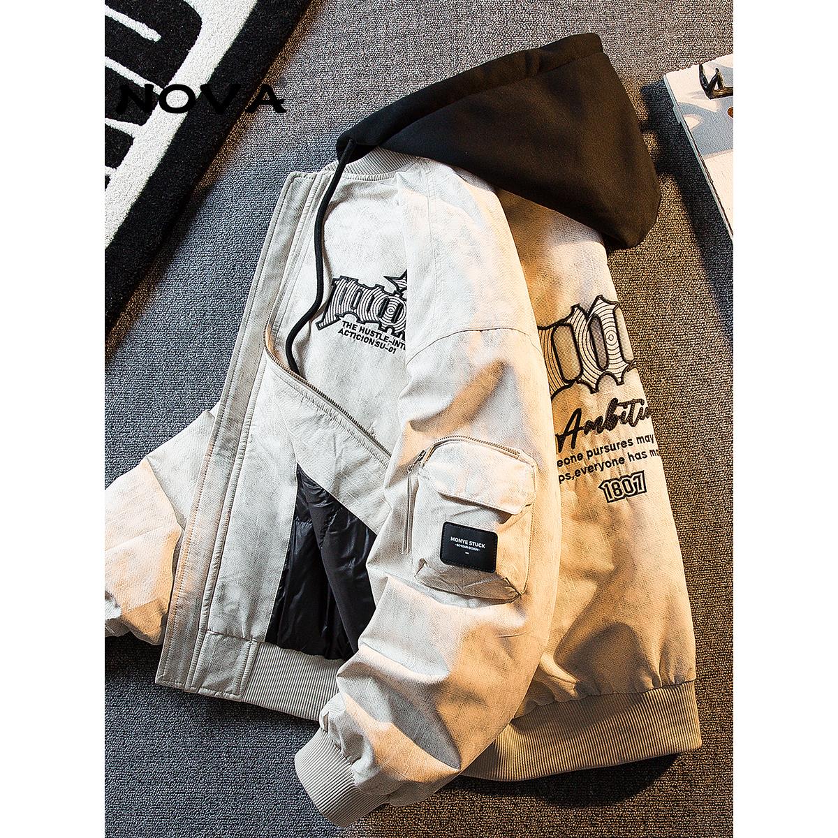 【意大利Nova潮牌】美式棒球服羽绒外套男士秋冬款连帽羽绒服加厚