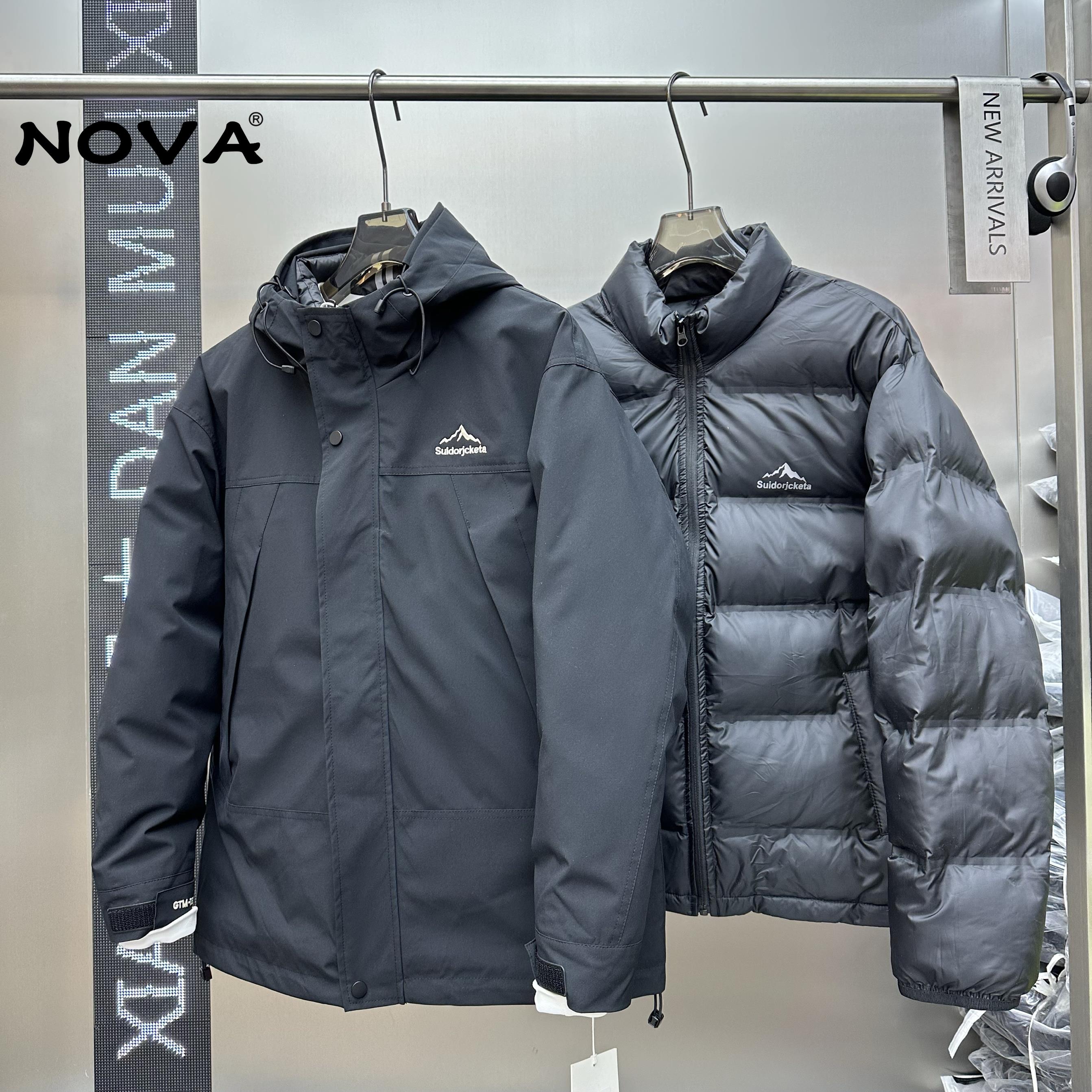 【意大利Nova轻奢】工装连帽冲锋衣羽绒服男冬季三合一登山服外套