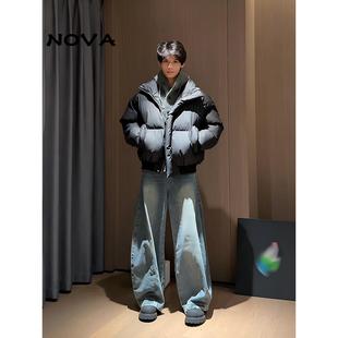 【意大利高端潮牌】短款黑色羽绒棉服男款加厚棉袄美式面包服外套