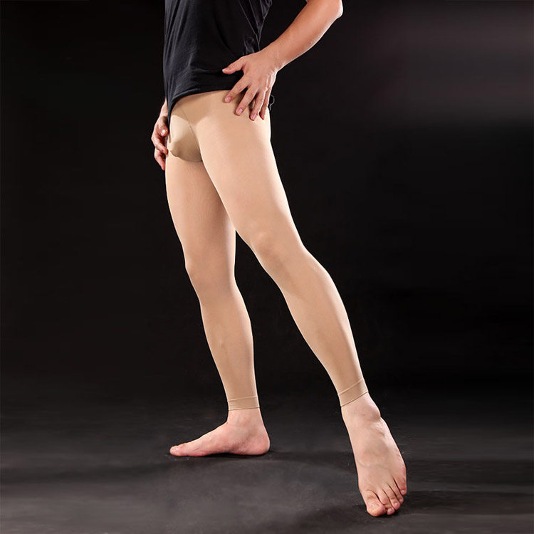 男士九分丝袜80D厚天鹅绒U型囊袋连裤春秋保暖袜紧身打底裤袜秋裤