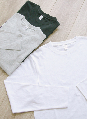 270g重磅厚款纯棉阿美咔叽男士修身圆领长袖T恤纯色小天鹅打底衫