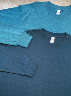 秋季新款蓝染indigo水洗日系复古美式休闲重磅长袖T恤百搭上衣潮