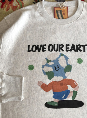 麻烦士多 蚂蚁森林能量绿色环保爱护地球原创插画圆领卫衣男女款