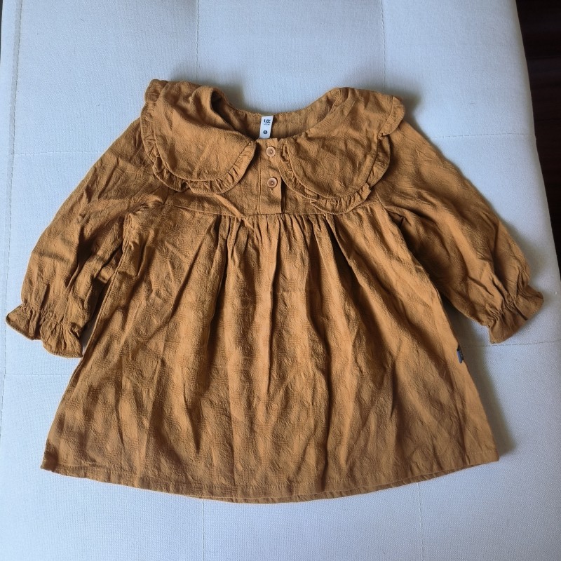 亏本甩货儿童装女童幼童土黄色连衣裙女孩宝宝纯色棉裙子春夏季款