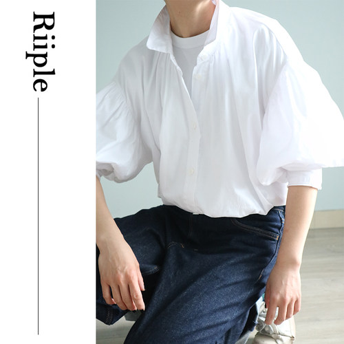riiple阔版日式泡泡袖纯棉