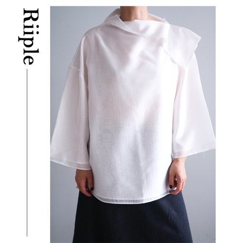 Riiple 夏季不规则折领轻薄九分袖衬衫