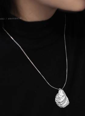 99纯银新中式贝壳毛衣链高级感女
