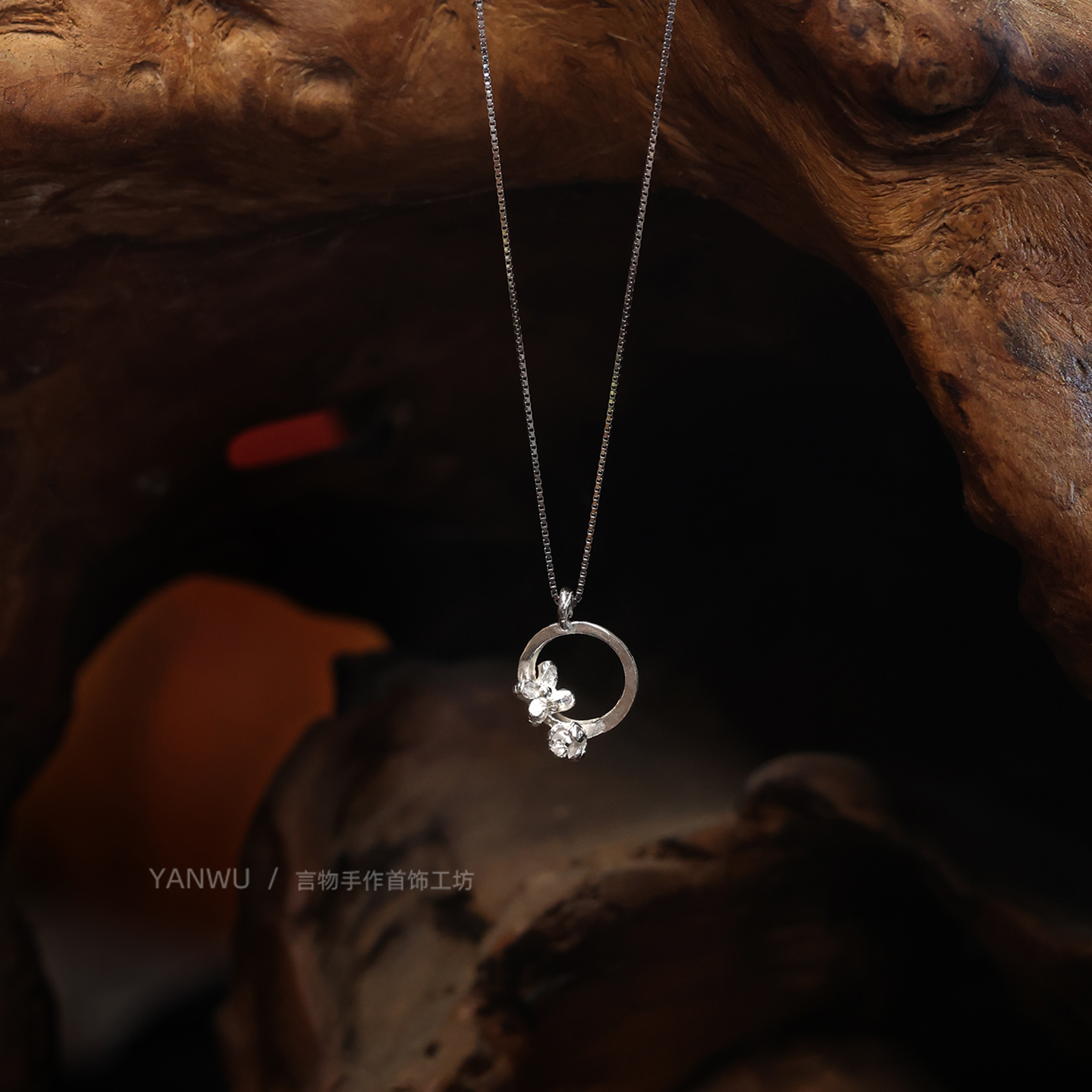 990纯银月桂花项链新中式桂花圆形吊坠国潮风锁骨链送人生日礼物