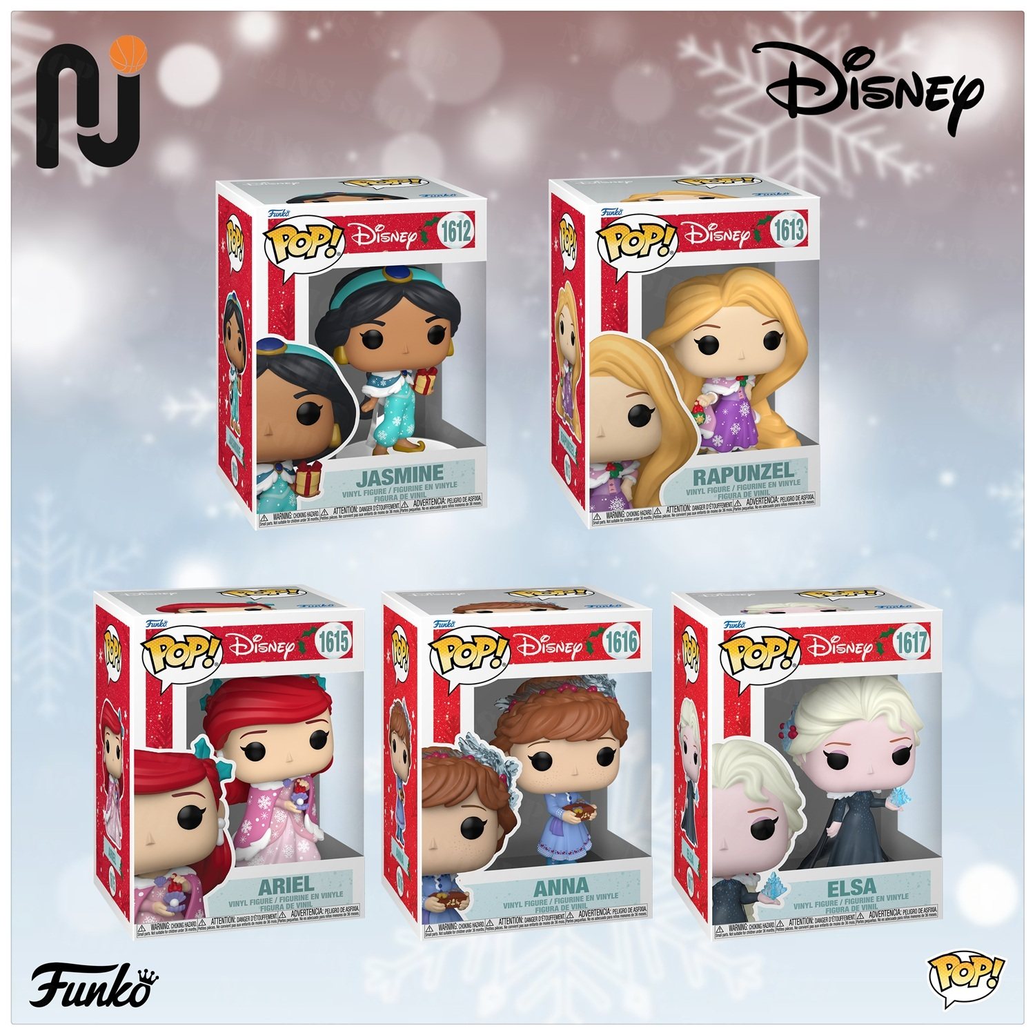 Funko Pop! 艾莎安娜长发人鱼茉莉公主 迪士尼冬季圣诞节限定手办