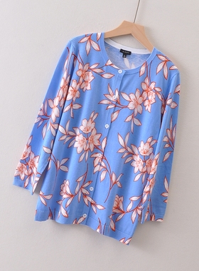 外贸美国单TALB*S莼元~亲肤棉七分袖针织开衫春夏 女印花空调衫薄