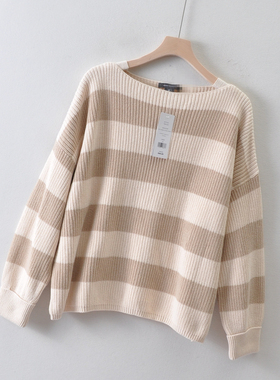 98美刀~外贸鹰国单FRE*CON*ON大码女装~条纹全棉毛衣 厚款针织衫