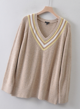 外贸美国单TALB*S女装~粗线厚款套头毛衣秋冬季 宽松版条纹针织衫