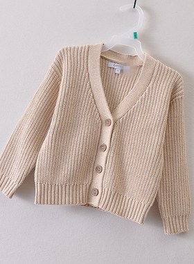 外贸欧洲单Geor*e原~春季女小童V领针织开衫 亲肤纯棉毛衣外套