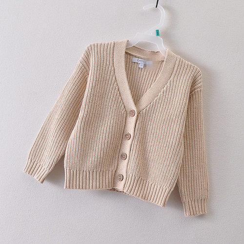 外贸欧洲单Geor*e原~春季女小童V领针织开衫 亲肤纯棉毛衣外套