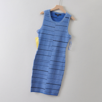 外贸美国单GUES*女装~圆领无袖针织连衣裙春秋 小个子修身中长裙