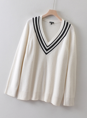 外贸美国单TALB*S女装~粗线厚款套头毛衣秋冬季 宽松版条纹针织衫