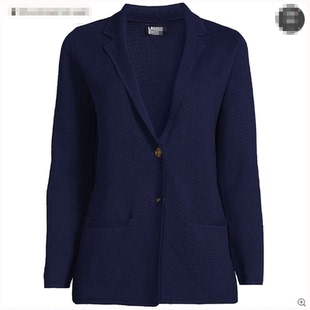 外贸LANDS**D美国单春季大码女装针织开衫 气质纯棉口袋毛衣外套