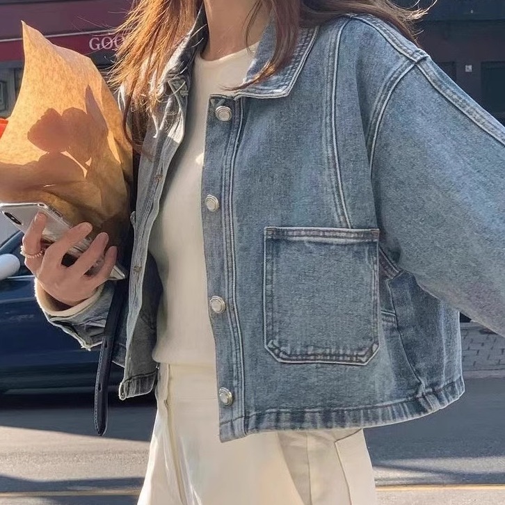 妮可家包邮韩国东大门代购秋季新款复古INS博主百搭牛仔短款外套