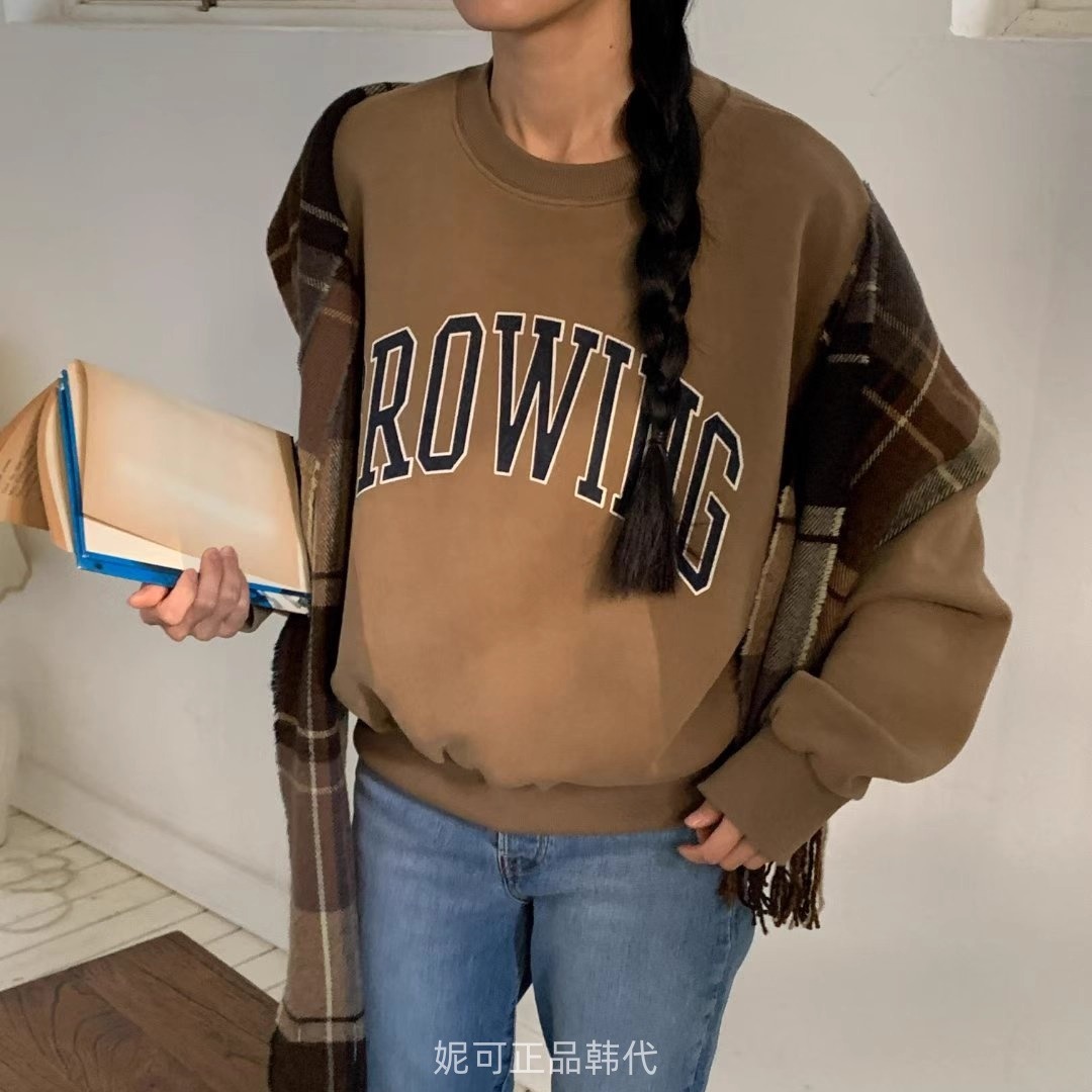 妮可家包邮韩国东大门正品代购秋冬新款休闲字母印花加绒宽松卫衣