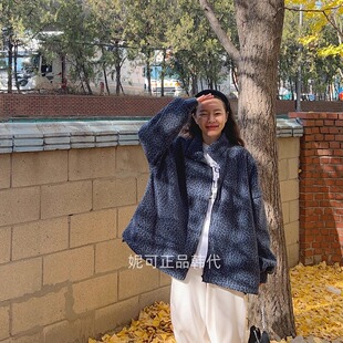 妮可家包邮韩国东大门正品代购秋冬新款休闲保暖豹纹毛绒外套大码