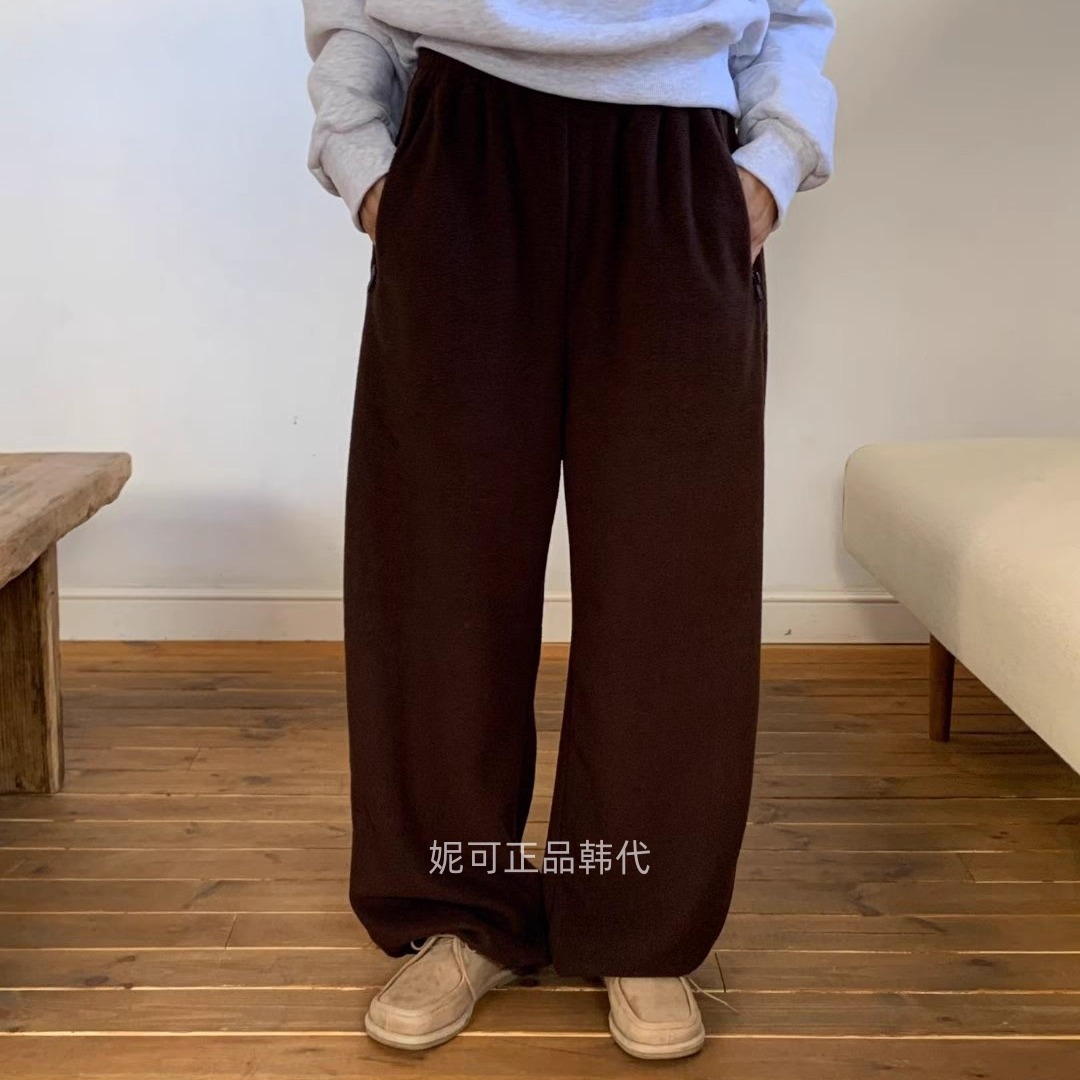 妮可家包邮韩国东大门正品代购秋冬新款保暖拉链口袋毛绒休闲裤