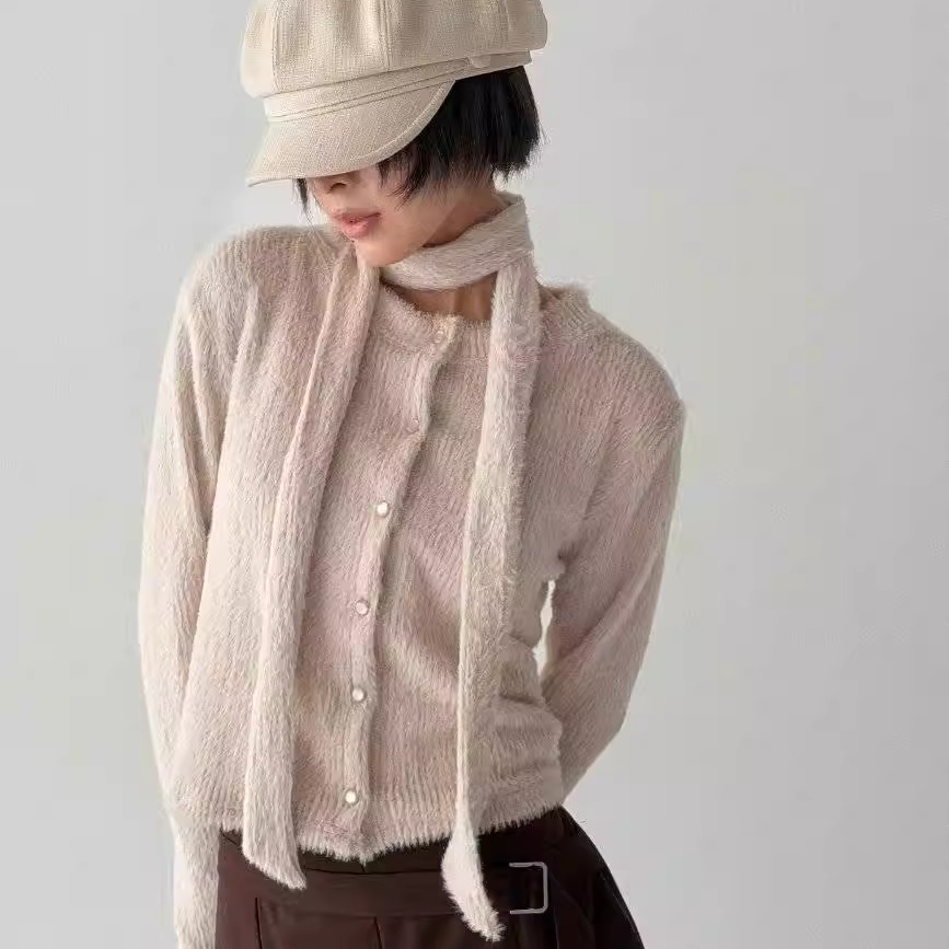 妮可家包邮韩国东大门正品代购秋冬新款保暖柔软毛绒上衣围巾套装