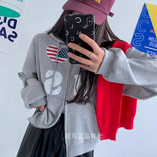 妮可家包邮韩国东大门正品代购秋季新款休闲爱心双拉头连帽卫衣