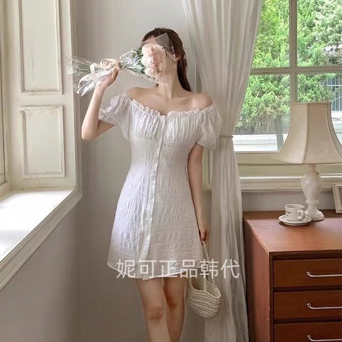 特价现货妮可家包邮韩国东大门正品代购春夏清新褶皱泡泡袖连衣裙