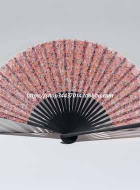 田园布艺 布面扇子 工艺和风扇子 日式折扇 清爽少女粉 小碎花