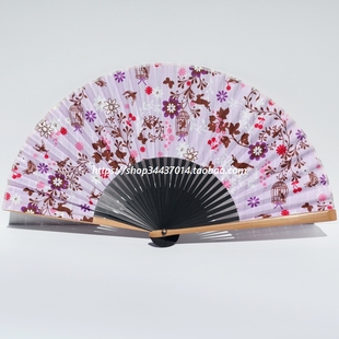 2款 淡紫色棉麻扇子 日式和风小物 折扇 田园碎花鸟笼 北欧风格