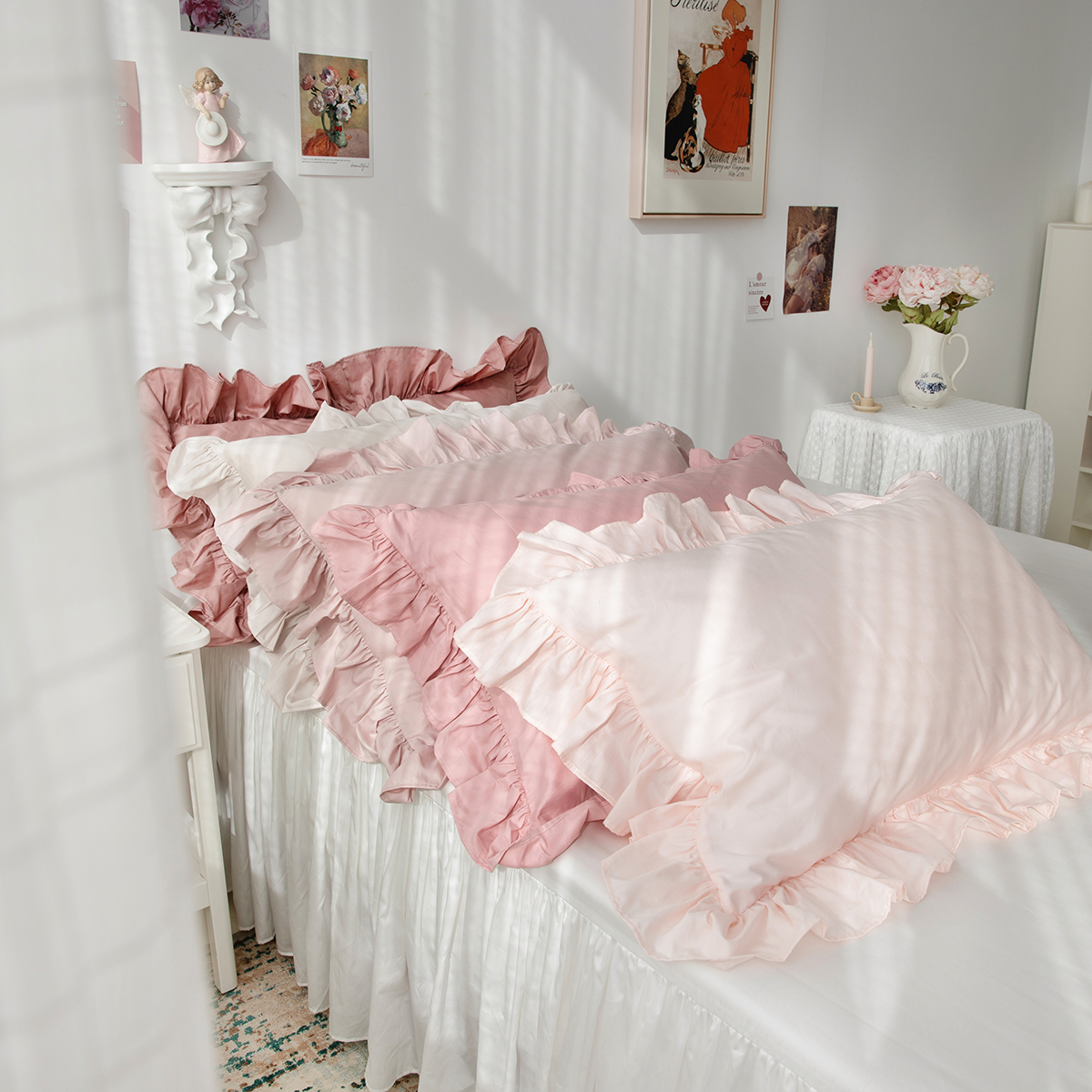 蜗牛塔｜荷叶边枕套单品手工抽褶100纯棉单件