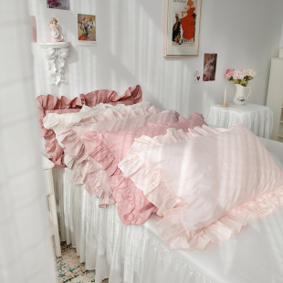 蜗牛塔｜荷叶边枕套单品手工抽褶100纯棉单件