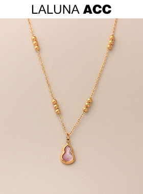 不褪色新中式天然粉贝福禄小葫芦项链圆珠链小众轻奢气质锁骨链