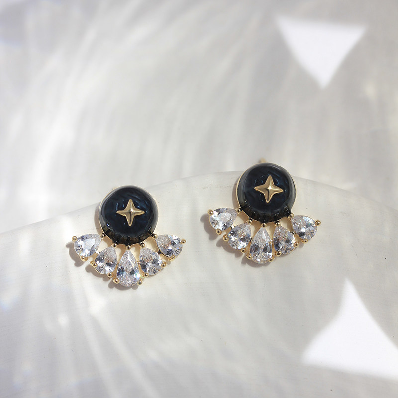 优雅精致欧美风牛仔蓝油星星氧化锆耳钉小众轻奢高级感个性耳环潮