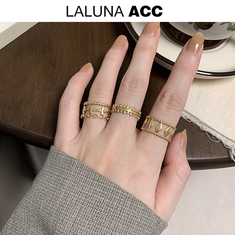 不褪色钛钢指环气质多层宽版个性夸张ins冷淡风小众设计开口戒指