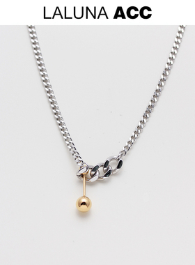 不褪色粗链条平衡球金银撞色项链时尚中性嘻哈个性锁骨链颈链