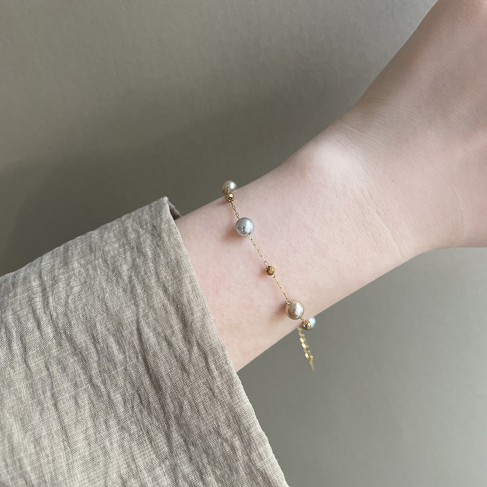 不褪色满天星茶灰色珍珠手链小众温柔时尚气质锁骨链精致百搭