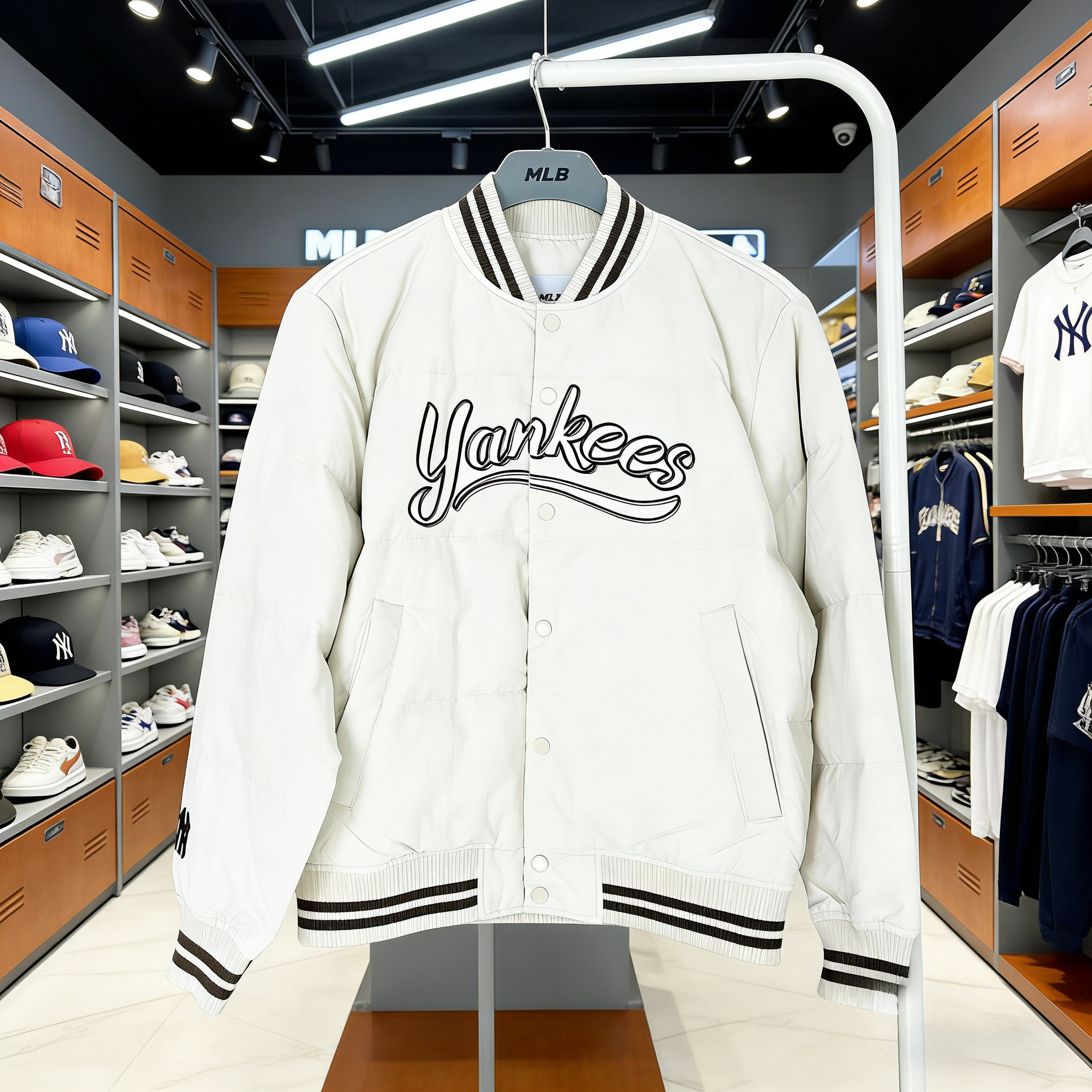 MLB复古棒球服羽绒服男女情侣款保暖鸭绒外套飞行员夹克3ADJV0256