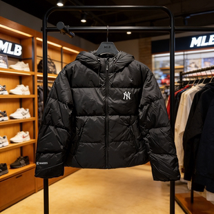 MLB连帽羽绒服男女情侣鹅绒保暖外套宽松运动休闲常规款 3ADJB4056