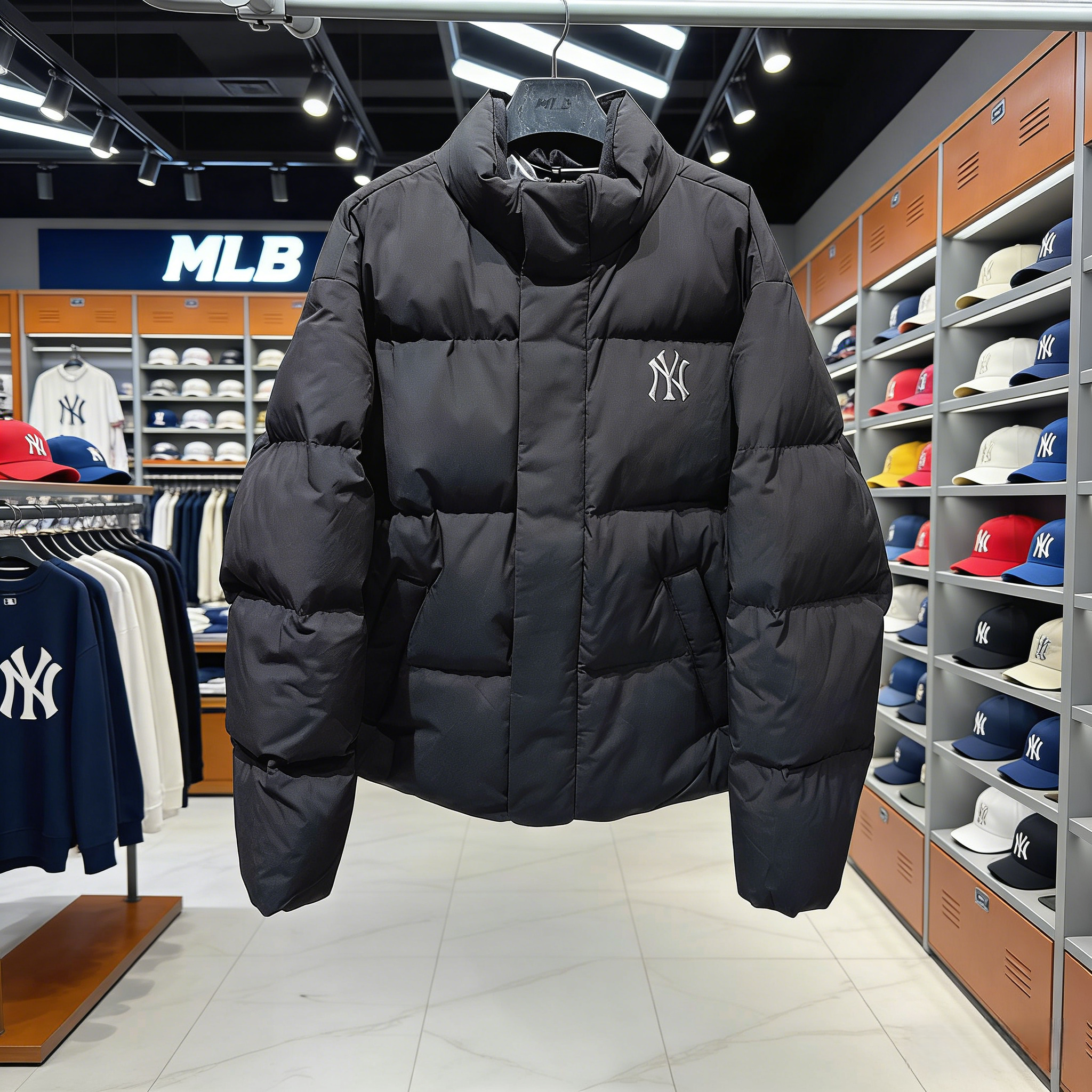 MLB立领鹅绒保暖情侣羽绒服