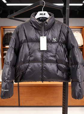 MLB立领羽绒服正品女子短款宽松保暖面包服黑色运动外套3FDJB2056