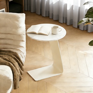 轻奢现代简约家用客厅沙发小边几岩板茶几高级感床头圆桌创意边桌
