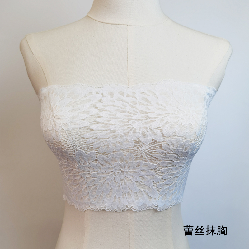 无肩带黑色性感蕾丝抹胸防走光内衣单层薄款打底背心短款裹胸女夏