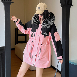 派克服女2024新款冬季羽绒獭兔毛内胆可拆卸加绒工装年轻时尚皮草