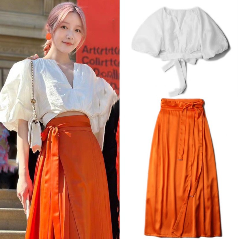 徐娇同款汉服白色泡泡袖上衣女橘色马面裙中国风百迭裙套装半身裙,女装/女士精品,半身裙,淘宝优惠券,粉丝福利购,淘宝优惠卷