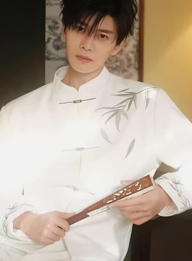 任嘉伦明星同款白色国风西装男柳叶刺绣金属飞机扣垫肩高级感外套