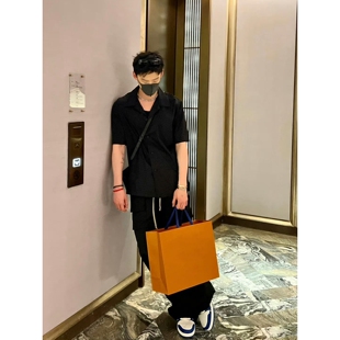 夏季男时尚美发造型发型师托尼老师店服宽松黑色半袖潮男衬衫5026