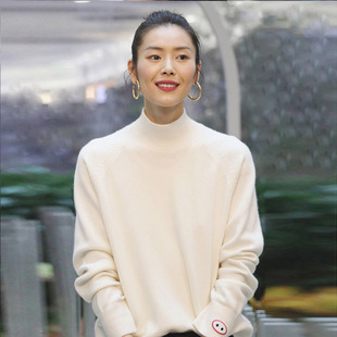 大表姐刘雯同款半高领羊绒衫女白色宽松显瘦100羊毛衫打底衫毛衣